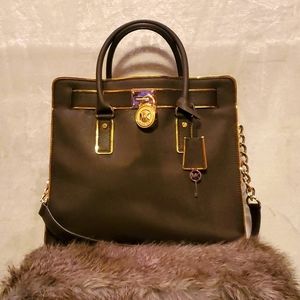 Michael Kors Brown Hamilton Specchio Lg North South Tote Saffiano Leather